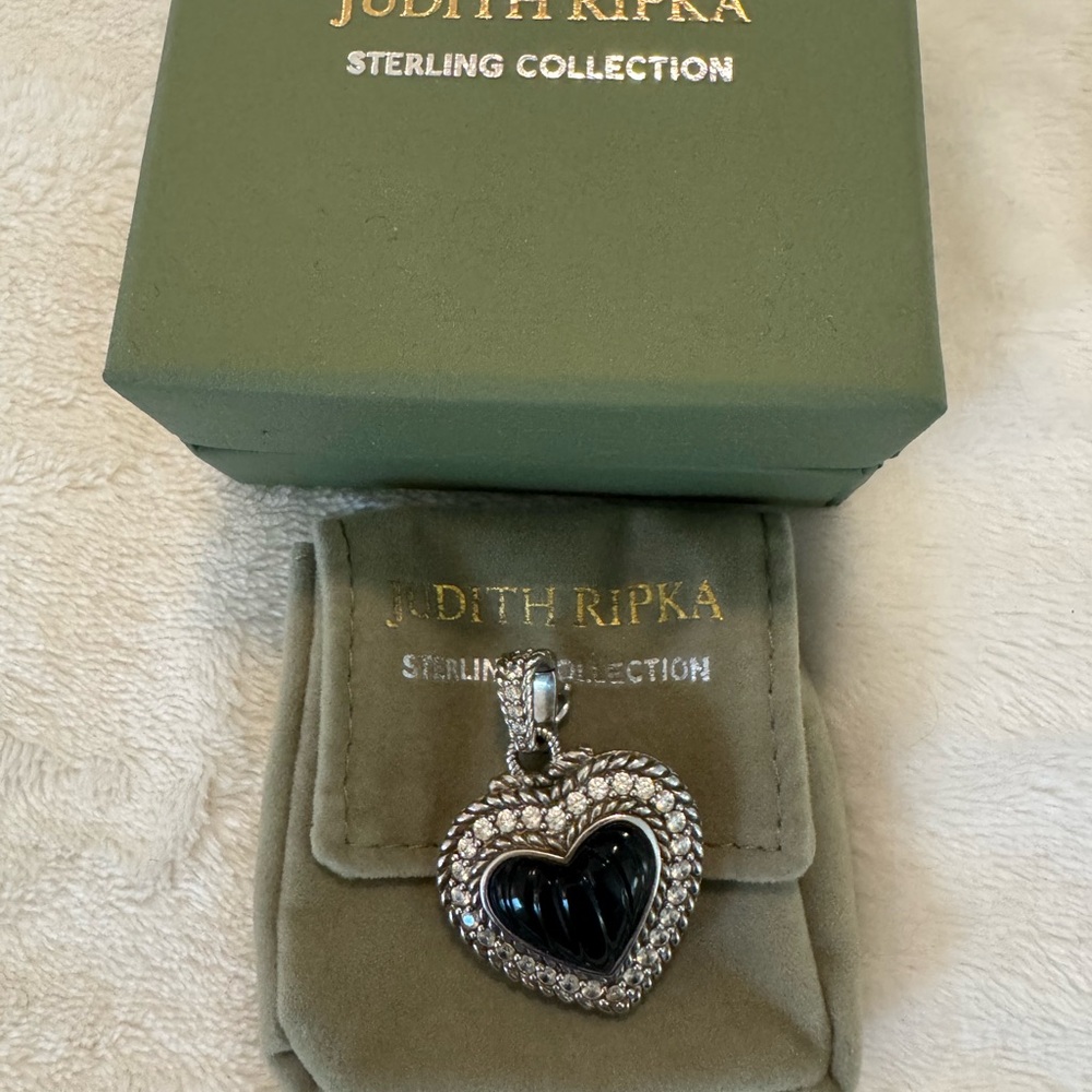 Judith Ripka Sterling Heart Pendant with Black Onyx Center